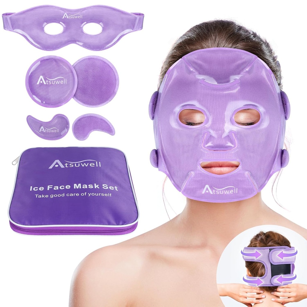 Atsuwell Buz Yüz Göz Maskesi Dark Circles ve Puffiness için Set, 6 Gel Cold Packs for Face, Eyes, Soft Plush Lining Ice Pads Cold Compress, Relaxation, Cool Bag Dahil