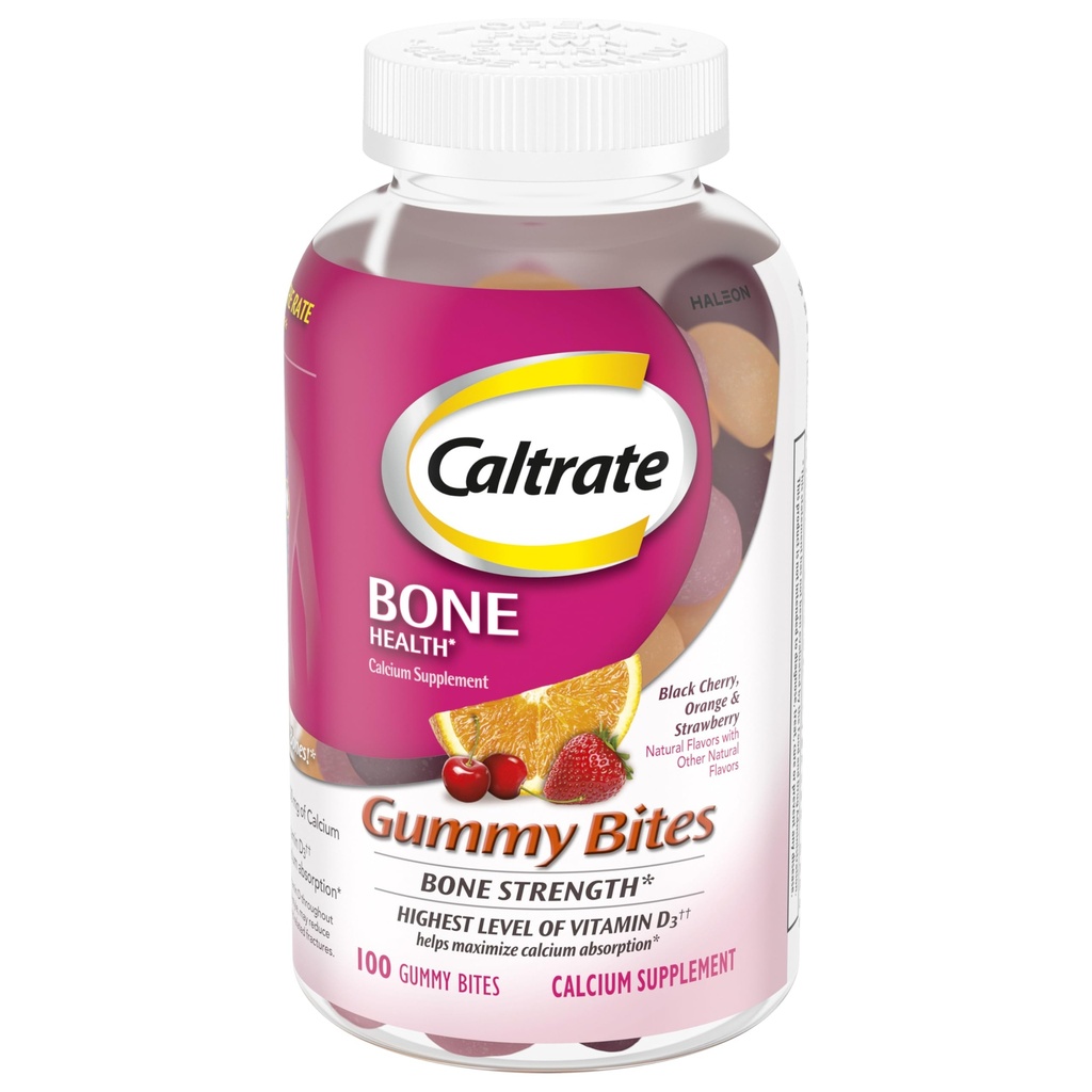 Caltrate Gummy Bites 500 mguba ve Vitamin D Supplement, Black Cherry, Strawberry, Orange - 100 Count