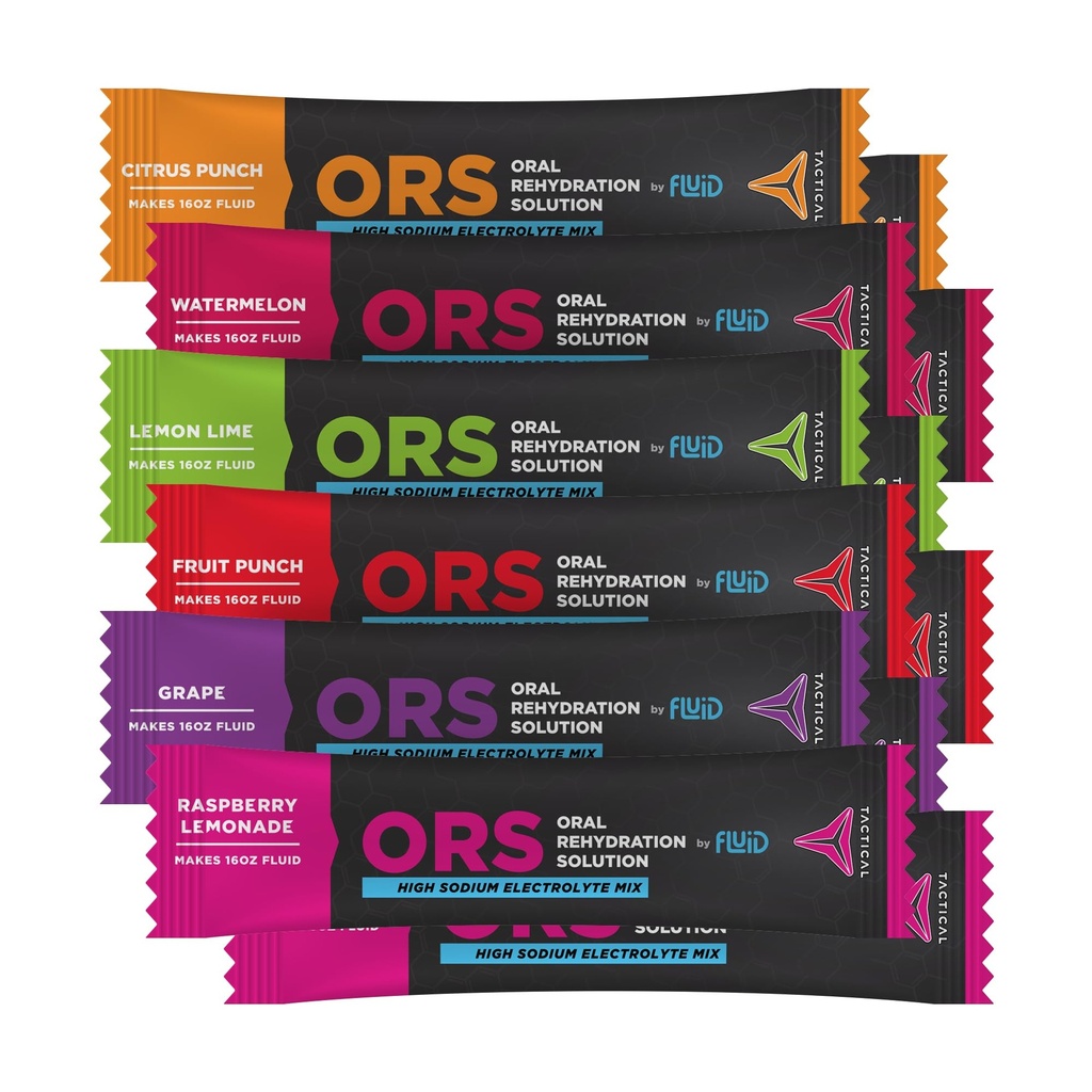 Fluid Tactical - ORS (Oral Rehydration Solution), Recover Faster, Extreme Dehydration Electrolytes, 12pack (Variety Pack - 2x6 Flavors)