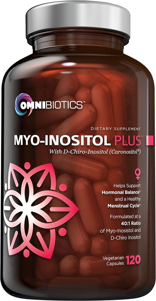 OmniBiotics Myo-Inositol & D-Chiro Inositol Supplement ile 40:1 Kadınlar için Hormon Dengesi - Kadınlar Yeniden Üreme Sağlığı ve Ovarian Fonksiyonlu Desteklemek için Tamam. Non-GMO - 120 Vegan Capsules