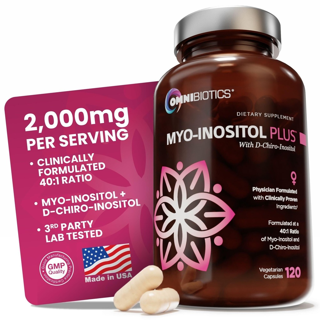OmniBiotics Myo-Inositol & D-Chiro Inositol Supplement ile 40:1 Kadınlar için Hormon Dengesi - Kadınlar Yeniden Üreme Sağlığı ve Ovarian Fonksiyonlu Desteklemek için Tamam. Non-GMO - 120 Vegan Capsules