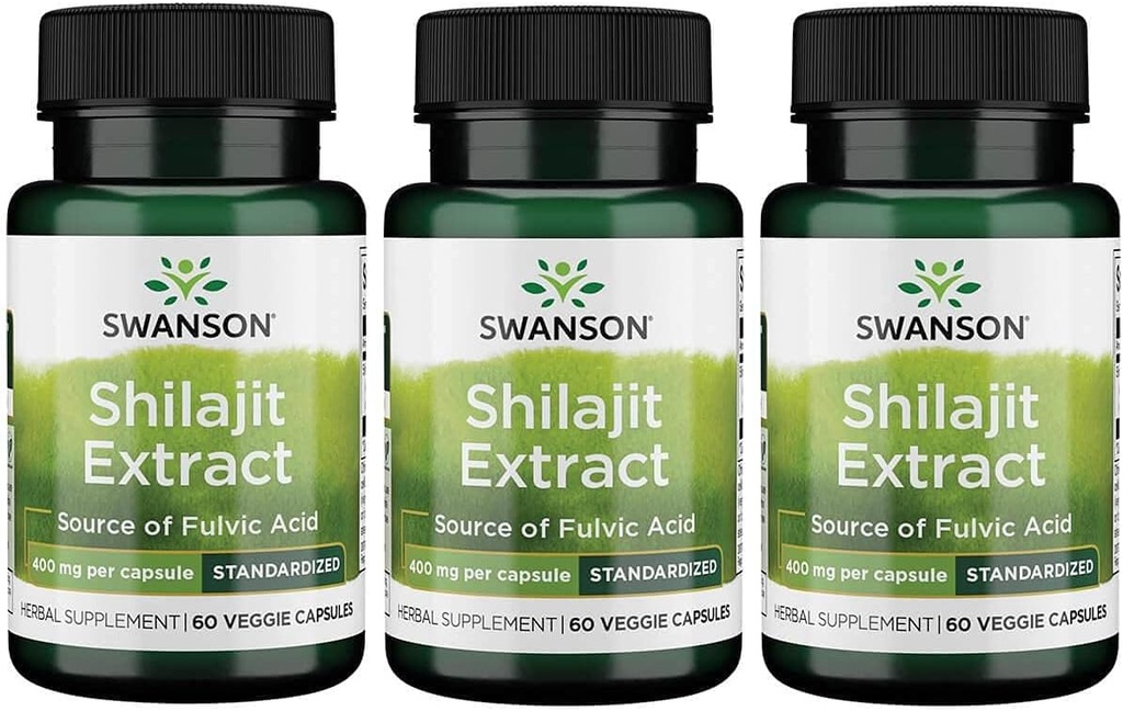 Swanson Shilajit Extract - Herbal Supplement Promoting Cell Growth Support - Natural Formula for Overall Wellness - (400 Milligrams 60 Veg Capsules) 3 Pack