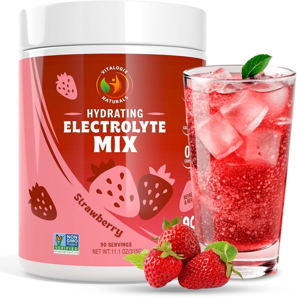 Elektrolyte Toz – Zero Sugar Hydration Mix | 90 Servisler | Keto, Vegan, Gluten-Free | Natural Electrolytes for Muscle Recovery, Energy & Immune Support | Strawberry Flavor | for Highlands, Women, Women