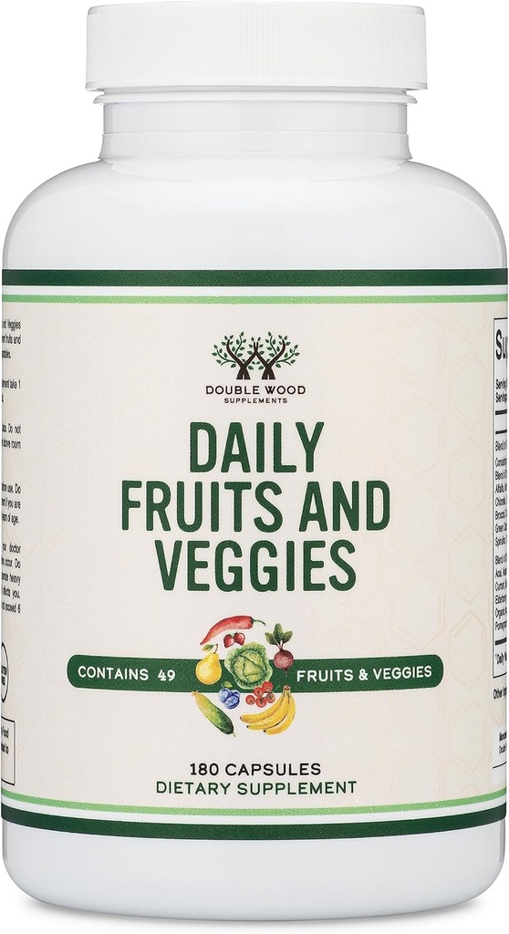 Meyveler ve Veggies Supplement (Daily Mix of 49 Farklı Meyveler ve Sebzeler, 23 Veggies ve 29 Meyveler) 1.500 mg Hizmet, 180 Capsules (No Fillers, Vegan Safe, Non-GMO) Double Wood tarafından