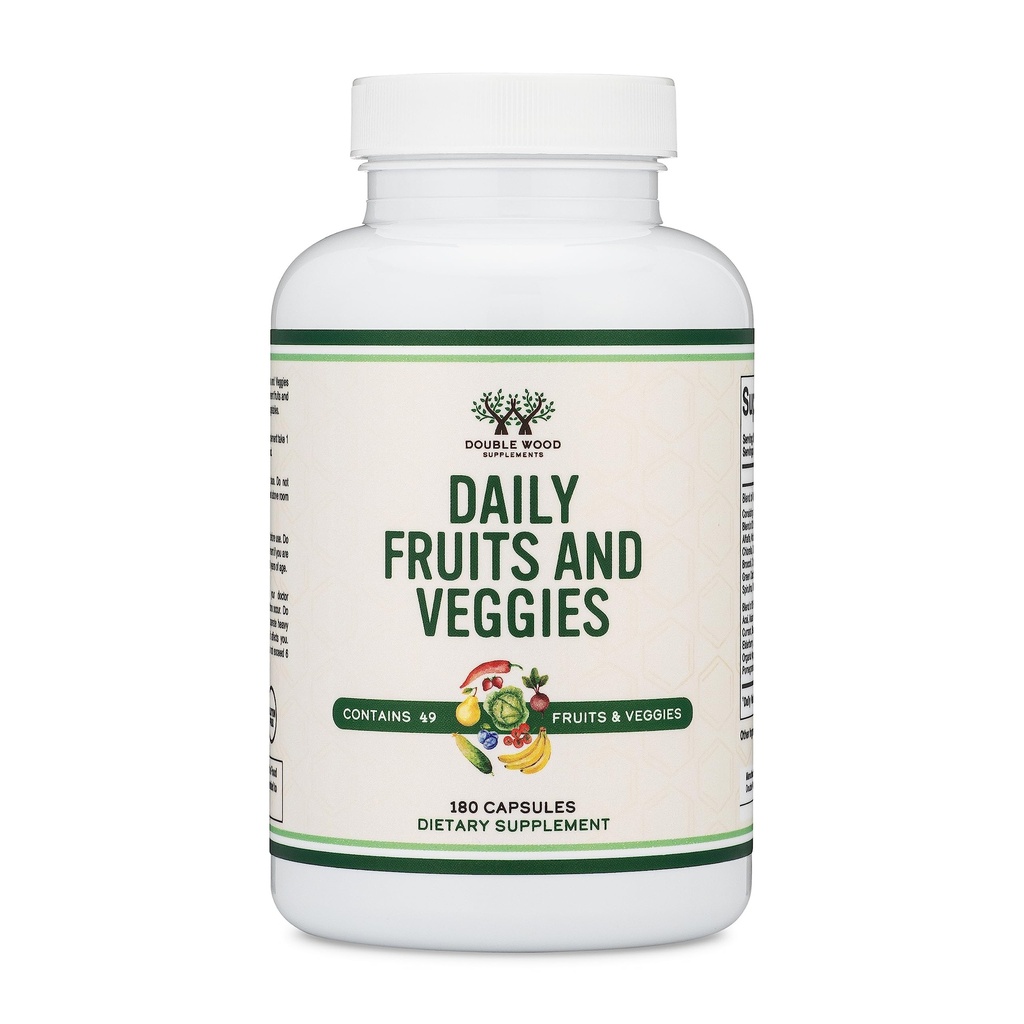 Meyveler ve Veggies Supplement (Daily Mix of 49 Farklı Meyveler ve Sebzeler, 23 Veggies ve 29 Meyveler) 1.500 mg Hizmet, 180 Capsules (No Fillers, Vegan Safe, Non-GMO) Double Wood tarafından
