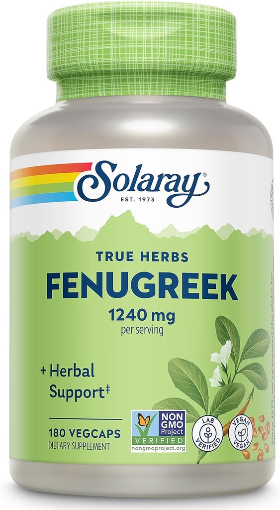 SOLARAY Fenugreek Σπόροι 1240 mg, Υγιεινή υποστήριξη και περισσότερα, Vegan και εργαστήριο Επαληθευμένο για την ποιότητα, 90 εξυπηρετήσεις, 180 VegCaps