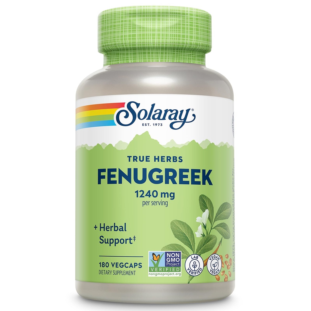 SOLARAY Fenugreek Tohum 1240 mg, Sağlıklı Digestion Desteği ve Daha Fazlası, Vegan ve Lab Kalite, 90 Hizmet, 180 VegCaps