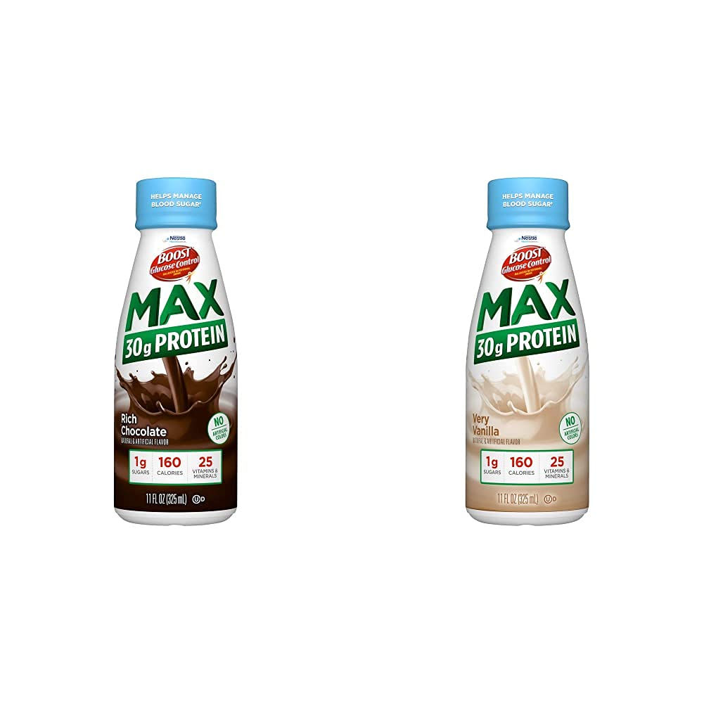 BOOST Glucose Control Max 30g Protein Beslenme İçme, 12 Zengin Çikolata + 12 Çok Vanilla (24'ün paketi)