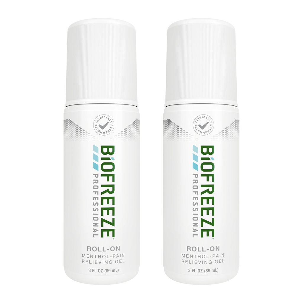 Biofreeze Professional Pain Relief Roll For Diz,Boy, Hip, Joint, & Omuz, Basit Backache Pain Reliever, Sore Muscle Relief, Roll-On Menthol Gel 3 Fl Oz (Pack of 2)