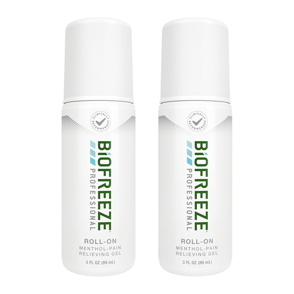 Biofreeze Professional Pain Relief Roll On for Knee, Neck, Hip, Joint, & Shoulder, Simple Bache Pain Reliever, Sore Muscle Reliver, Roll-On Menthol Gel 3 FL Oz (Pack of 2)