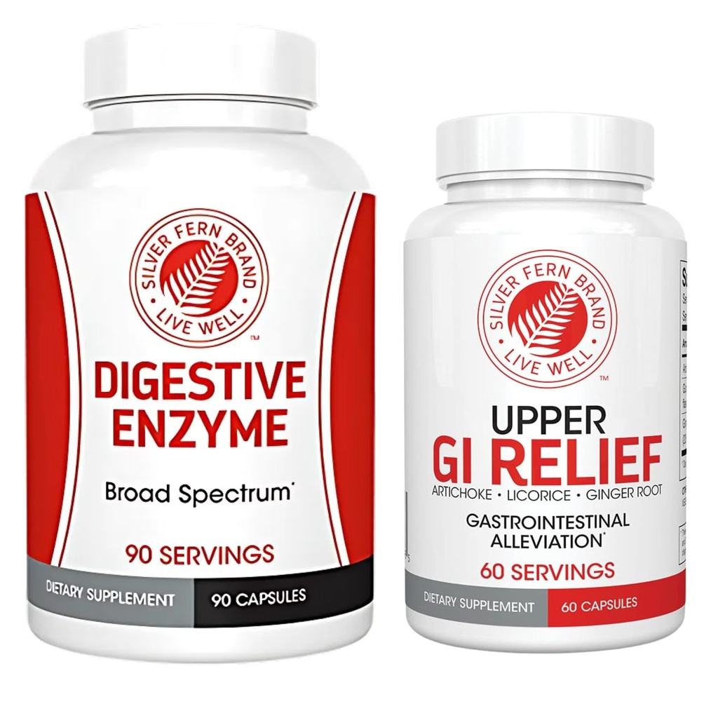 Silver Fern Brand - Upper and Lower GI Digestion Support Kit - GI Relief and Digestive Enzymes Sche