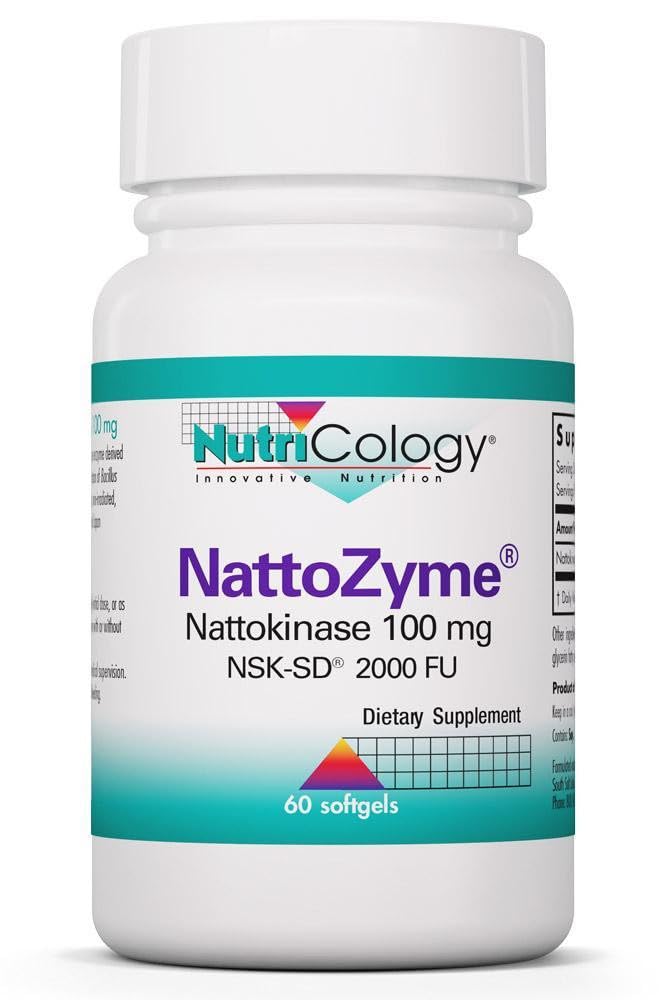 Nutricology NattoZyme - Nattokinase Supplement NSK-SD 2000 FU, 100 mg, Erkekler ve Kadınlar için, Hipoallergenik, Kalp Desteği için Formula - 60 Vegetarian Softgels