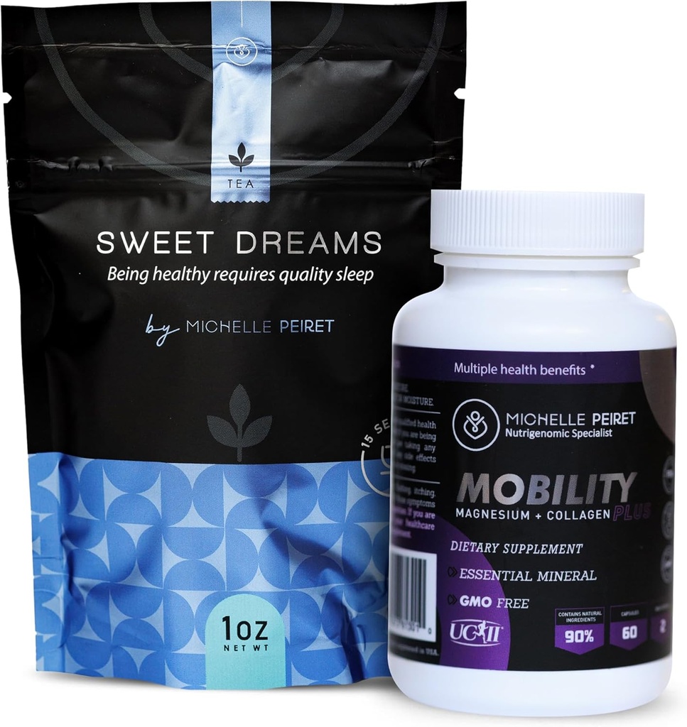 Wellness Sche with Valerian Root Sweet Dreams Tea & Mobility Magnezyum with Collagen Toz Capsules, Natural Materialss, 60 hizmet