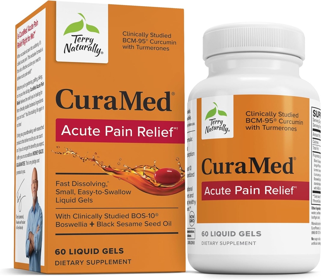 Terry Natural CuraMed Akut Pain Relief - Supplement with BCM-95 Curcumin & BOS-10 Boswellia - Black Sesame Tohum Oil to Support Relief of Occasional Discomfort - 60 Liquid Gelsional