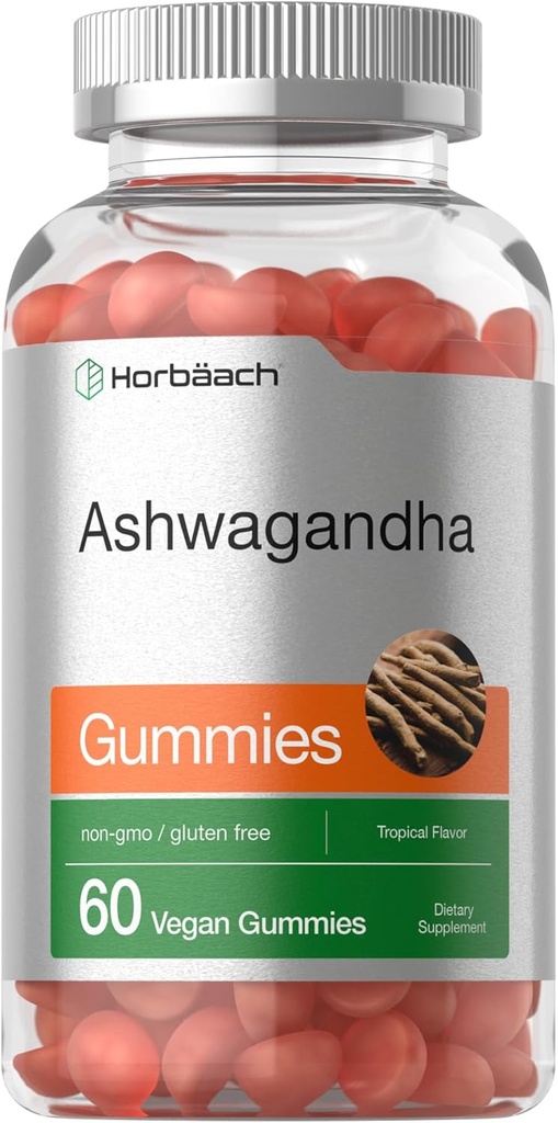 Horbäach Ashwagandha Gummies for Women and Men | 60 Count | Vegan, Non-GMO, Gluten Free Supplement | Tropical Flavor
