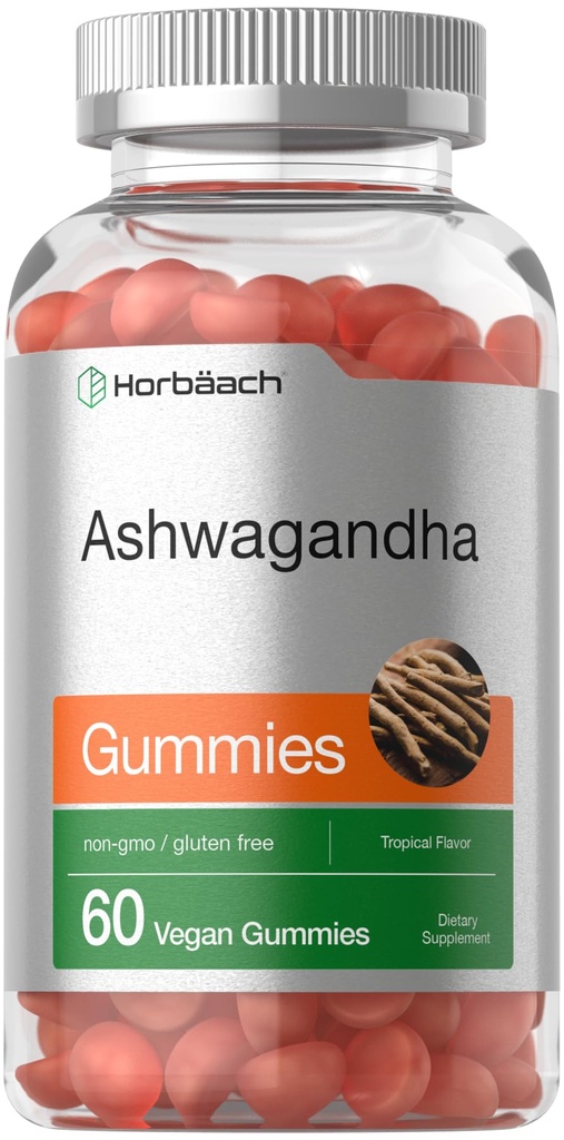 Horbäach Ashwagandha Gummies for Women and Men | 60 Count | Vegan, Non-GMO, Gluten Free Supplement | Tropikal Flavor