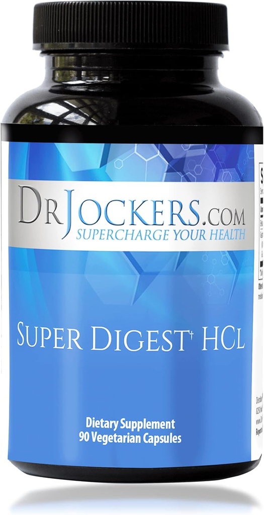 Super Digest HCL Dr. Jockers, Gut Health Supplement, Digestive Enzymes with Betainel HC, Pepsin, HCL Supplement, Betaine,, 90 Day Supply, HCL Betaine with Pepsin