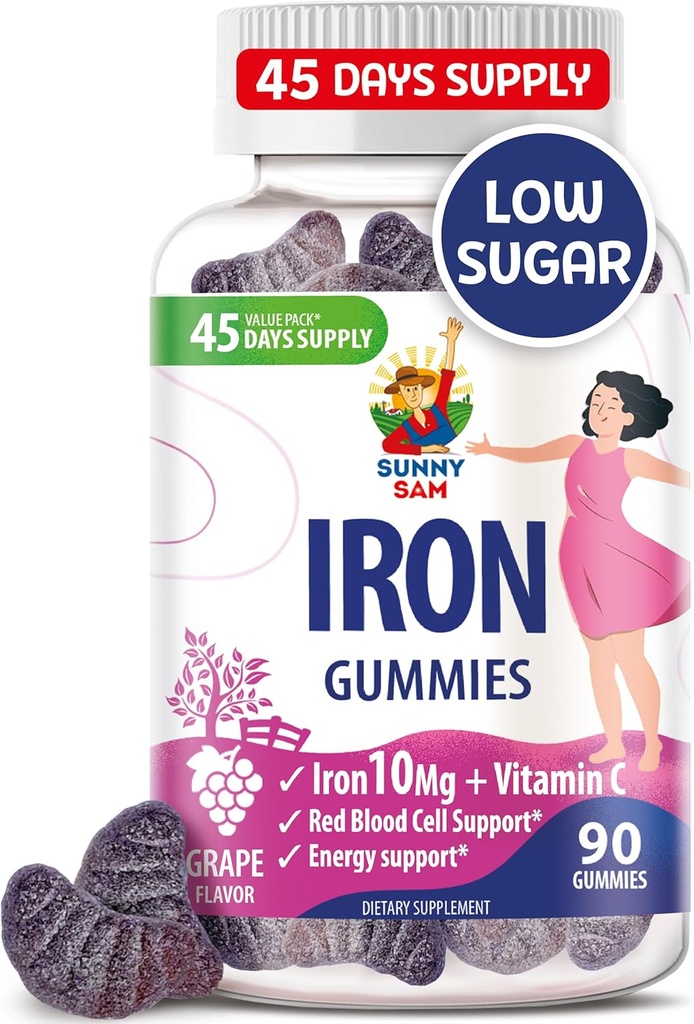 Çocuklar ve Yetişkinler için SUN Iron Gummies - Immune Support Red Blood Hücre Prodüksiyonu Için 10 mg C vitamini ile Demir Vitaminleri