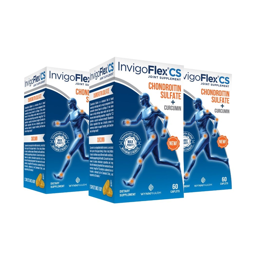 INVIGOFLEX Chondroitin Sulfate με Turmeric Curcumin Non GMO για το γόνατο, το χέρι, την πλάτη και το Hip Premium Joint Συμπλήρωμα CS - 3 Pack
