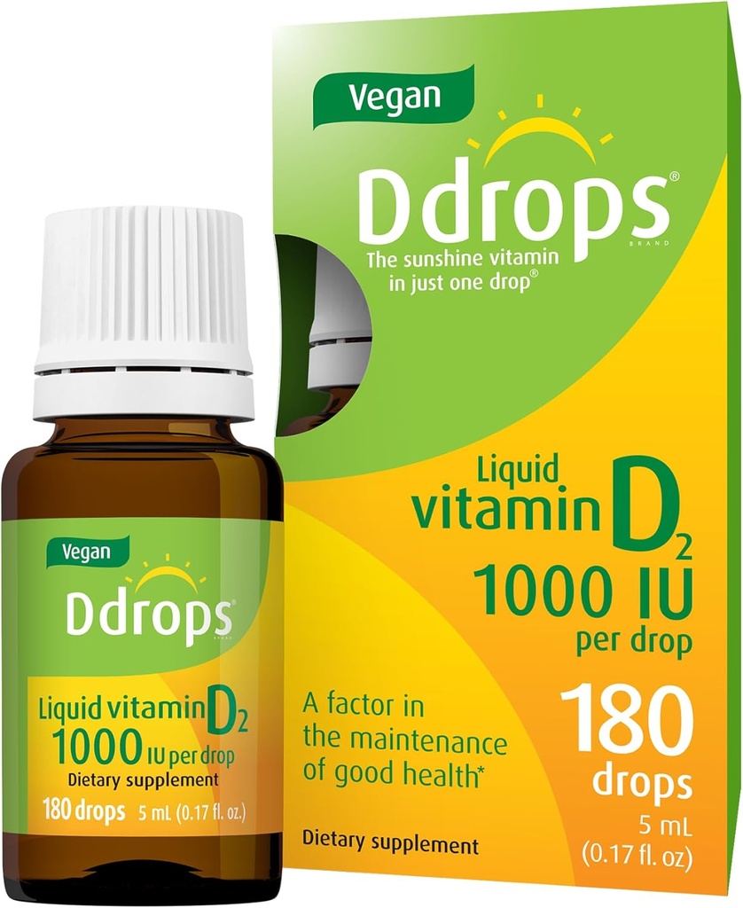 Drops Vegan 1000 IU 180 Drops - Καθημερινή Βιταμίνη D Liquid - Υποστηρίζει την υγεία των οστών & ανοσοποιητικό σύστημα. Όχι μεγάλες κάψουλες, όχι συντηρητικά, μη ΓΤΟ, Αλλεργία-Φιλικά