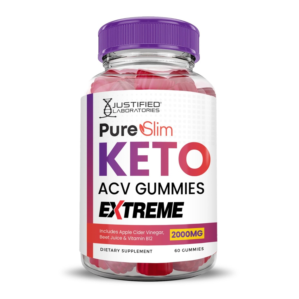 Justified Laboratories Pure Slim Keto ACV Gummies Extreme 2000MG PureSlim Keto Gummies Advanced Formula Apple Cider Vinegar with Pomegranate Beet Juice B12 Vegan Non GMO 60 Gummys