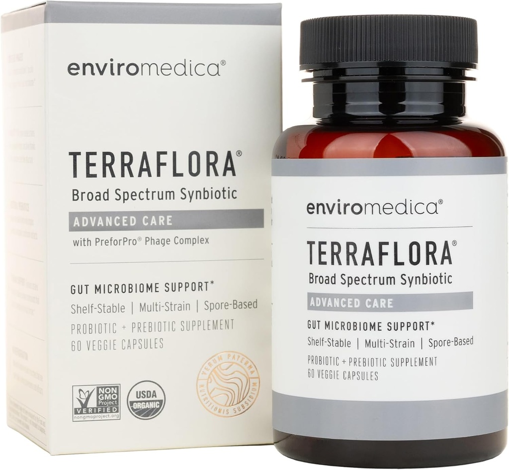 Terraflora Advanced Care Synbiotic - SBO Probiotic and Prebiotic, Digestive & Gut Health, Soil Based Spore Pre and Probiotics for Women and Men with Bacillus Coagulans, Subtilis, Vegan - 60 Capsules