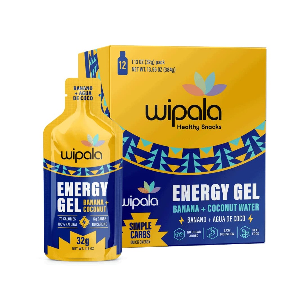 Wipala Energy Gel, Banana Coconut, 12 Pack - Caffeine Free, sertifikalı Vegan, GMO - Temiz Enerji Endurance Egzersiz, Koşu ve Performans için Temiz Enerji