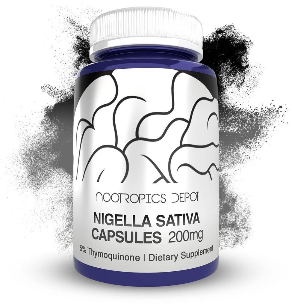 Nootropics Depot Nigella Sativa Extract Capsules | 200 mg | 60 Kont | En Az% 5 Thymoquinone Content | Black Seed Oil Extract | Supports Memory, Liver, Brain ve Immune Function Capsules