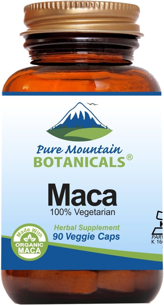 Pure Mountain Botaniks Maca Root Capsules - Kosher Vegan Caps Şimdi 1000 mg Organik Raw Macca ve Gelatinized Maca Root Supplement Supplement