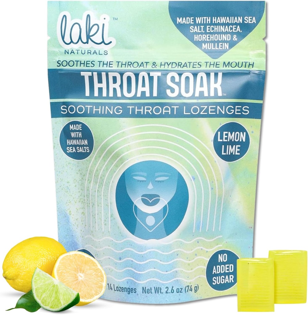 Laki Naturals Throat Soak Herbal Throat Lozenges (14 Ct) – Hawaii Denizi Salt Sore Throat & Kuru Mouth Soothing Drops – Vegan, Non-GMO, Sugar-Free & Gluten-Free Sweet ve Salty Herbal Candies
