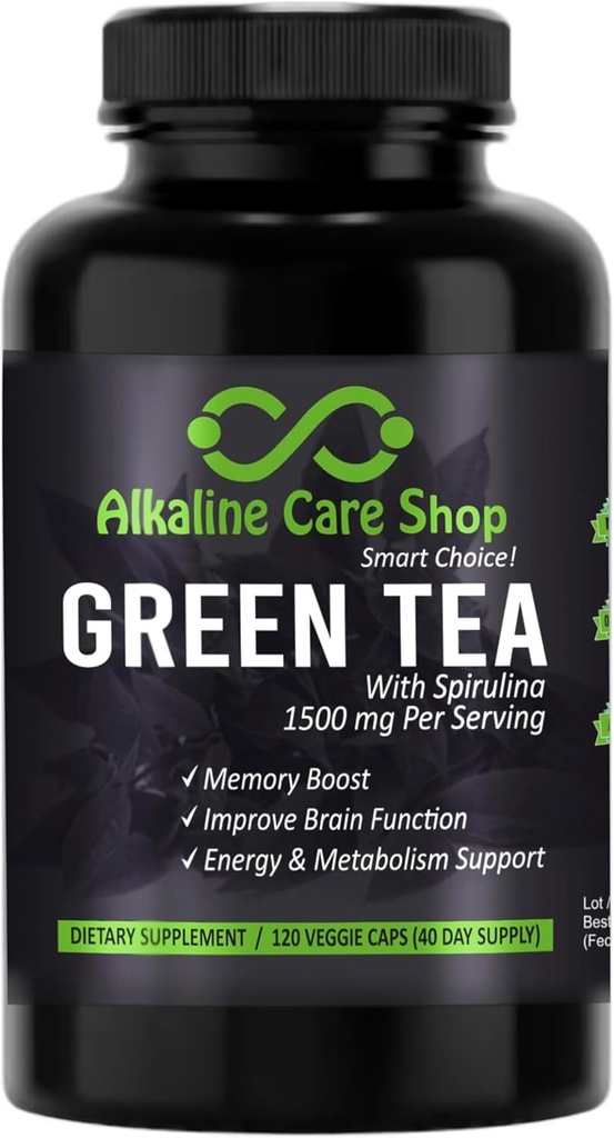 Alkaline Care - Green Tea with Spirulina Extract 1500mg - High Absorption Ultra Potent Green Tea Supplement with Spirulina - Green Tea for Energy & Metabolism Support Capsules - 120 Capsules