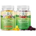 Çocuk DHA Omega 3 Gummies - Fatty Asits Omega 3 6 9 Beyin Immune Strength & Vizyon - Beslenme DHA ve Sambucus Elderberry Çocuklar Sağlığı için Hastalıklar - çinko ve Vitamin C