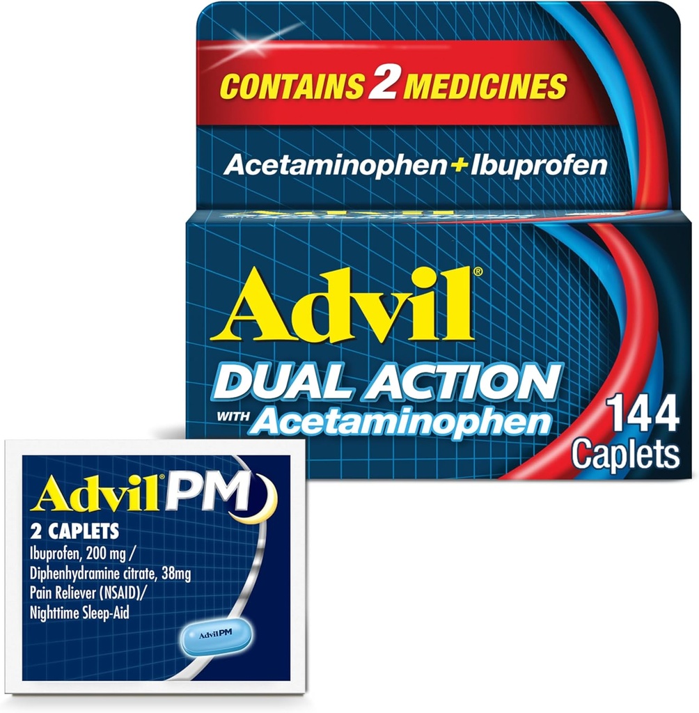 Acetaminophen ve Ibuprofen (2 Dose Equivalent) 8 Saat Ağrısı Yardımı için, 144 Ct Caplets ve 2 Ct Örnek Of Advil PM