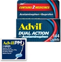 Advil διπλή δράση με Acetaminophen και Ibuprofen (2 δόση ισοδύναμο) για 8 ώρες ανακούφιση του πόνου, επικαλυμμένο 144 ct καπάκια και 2 Ct δείγμα του Advil PM