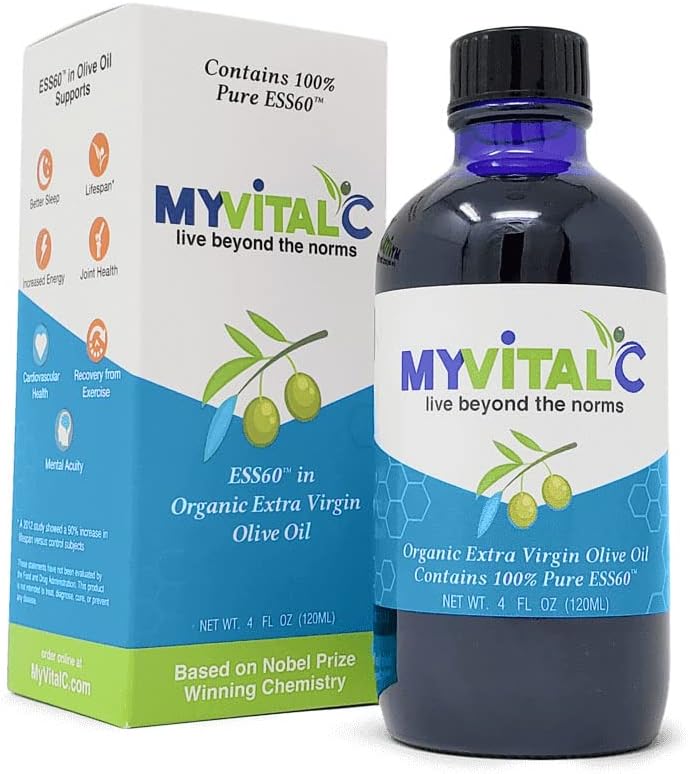 MyVitalC Organik Ekstra Virgin Zeytinyağı - Pure ESS60 Antioksi Supplement - Anti-Aging, Oxidation, Longevity, Sleep, More Energy - 120ML
