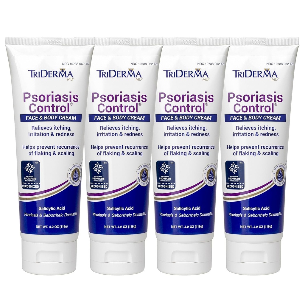 TriDerma Psoriasis Control Face & Body Cream - Μέγιστη δύναμη 3% Σαλικυλικό οξύ, AP4 Aloe Vera Gel, Urea Cream - Extra Moisturizing Treatment, No Cortisone or Coal Tar - FSA Επιλέξιμη - 4.2 oz, 4Pack