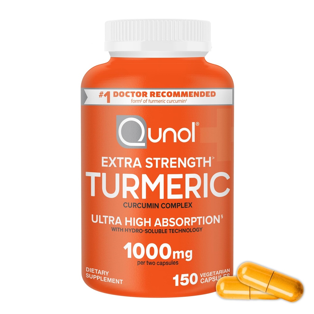 Qunol Turmeric Curcumin Supplement, 1000mg με Ultra Υψηλή Απορρόφηση, για την κοινή υποστήριξη, Κάψουλες επιπλέον δύναμης, 150 Count
