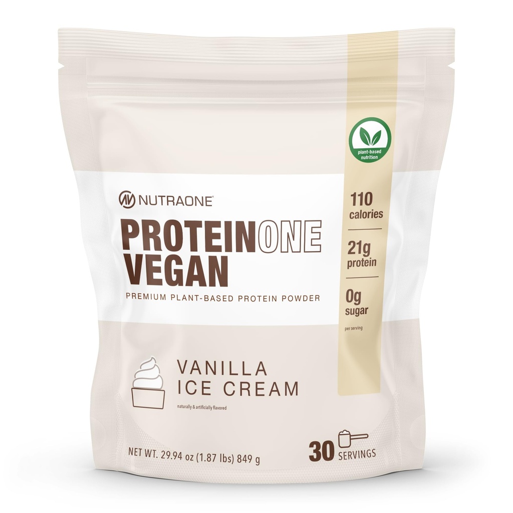 NutraOne ProteinOne Vegan Plant-Based Protein Toz Vegan Protein Toz, Süt-Free, Pea ve Rice Protein (Vanilla Ice Cream)