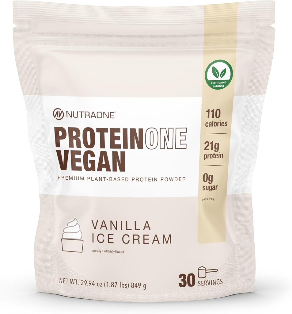 NutraOne ProteinOne Vegan Plant-Based Protein Toz Vegan Protein Toz, Süt-Free, Pea ve Rice Protein (Vanilla Ice Cream)