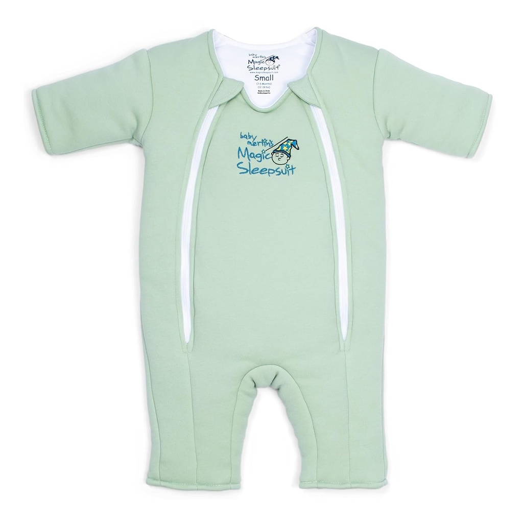 Magic Sleepsuit Bebek Merlin'in Pamuk Bebek Swaddle Transition Ürün - Yumuşak ve Cozy Design, Easy Diaper Değişiklikler için Çift Banyo Malzemeleri, Güvenli Uyku, 3-6 Ay - Sage Green - Büyük 18-21lbs