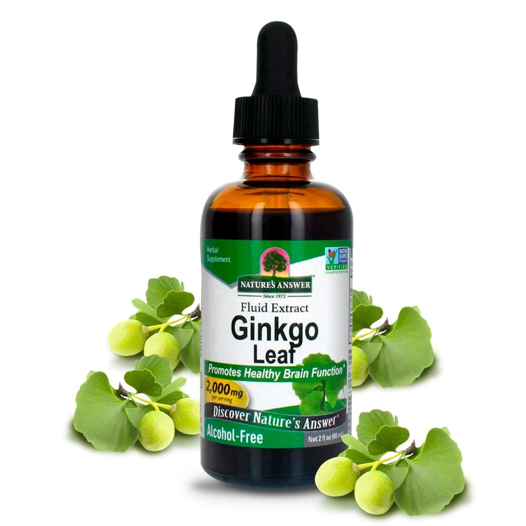 Doğanın Yanıtı Alkol Ücretsiz Ginkgo Biloba Leaf Extract, 2 Ounce, 2 Kont | Sağlıklı Bir Beyin Destek | Zihinsel Fonksiyonları Artırıyor | Zihinsel Clarity | Natural Focus Aid