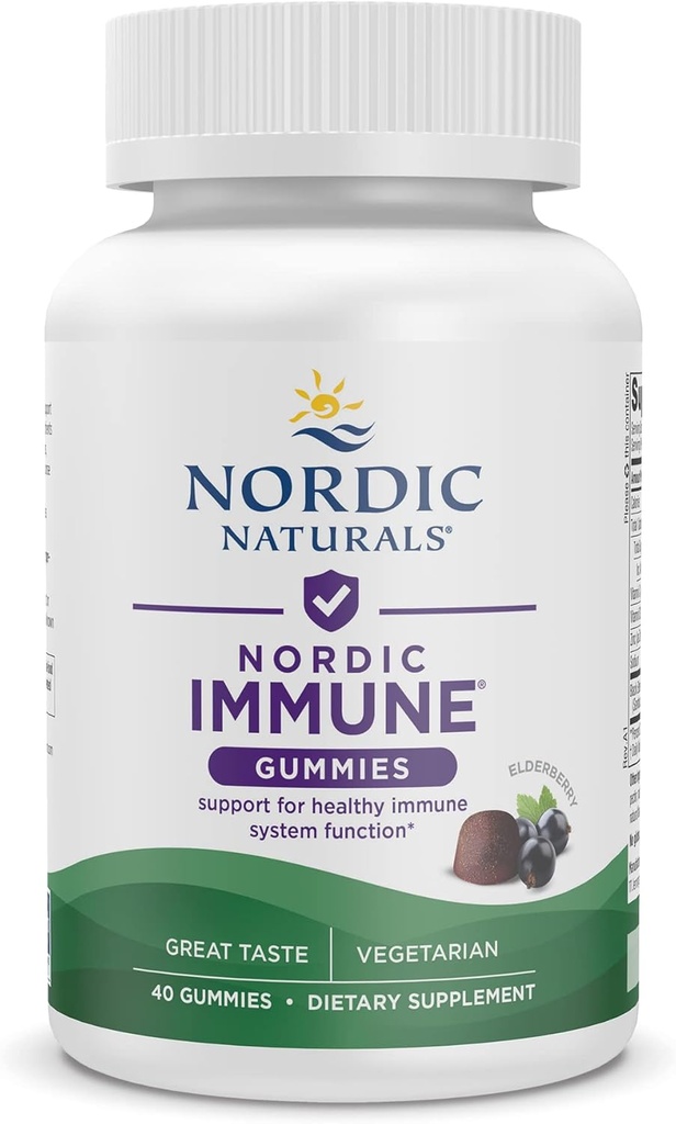 Σκανδιναβικά φυσικά ανοσοποιητικά  Gummies, Elderberry, 40 ανοσοποιητικά gummies υποστήριξης, μασώμενες βιταμίνες για την καθημερινή ανοσοποιητική υποστήριξη, μη ΓΤΟ, χορτοφάγοι, 20 υπηρεσίες