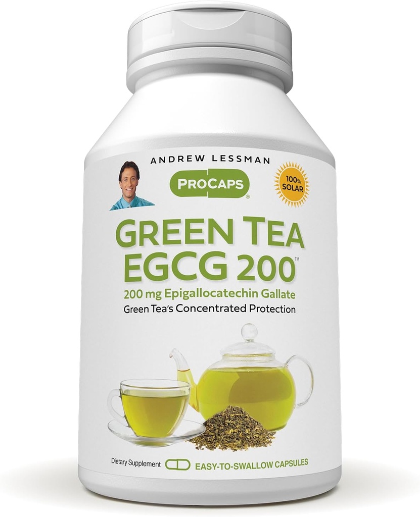 ANDREW LESSMAN Πράσινο Τσάι EGCG 200mg - 60 Κάψουλες - 200 mg EGCG, Ισχυρή Αντιοξειδωτική Υποστήριξη για Υγιή Ηπατική Λειτουργία, Ανοσοποιητικό, Εγκεφαλικό, Καρδιά και Κυκλοφορητικά Συστήματα. Χωρίς πρόσθετα