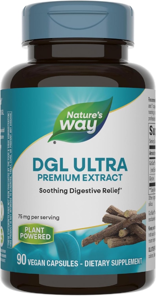 Nature's Way DGL Ultra, Premium Licorice Root Extract, Soothing Digestive Relief*, With GutGard, 75 mg per Service, No Gluten, 90 Vegan Capsules (Pazar Mayıs Vary)