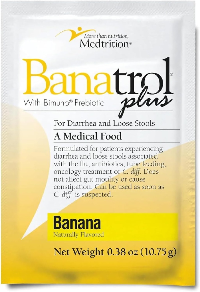 Banatrol Doğal Anti-Diarrheal with Prebiyotiks, Relief for IBS, Recurring Diarrhea, Klinik Destekli Tıbbi Gıda, Non-Constipating (Banana)