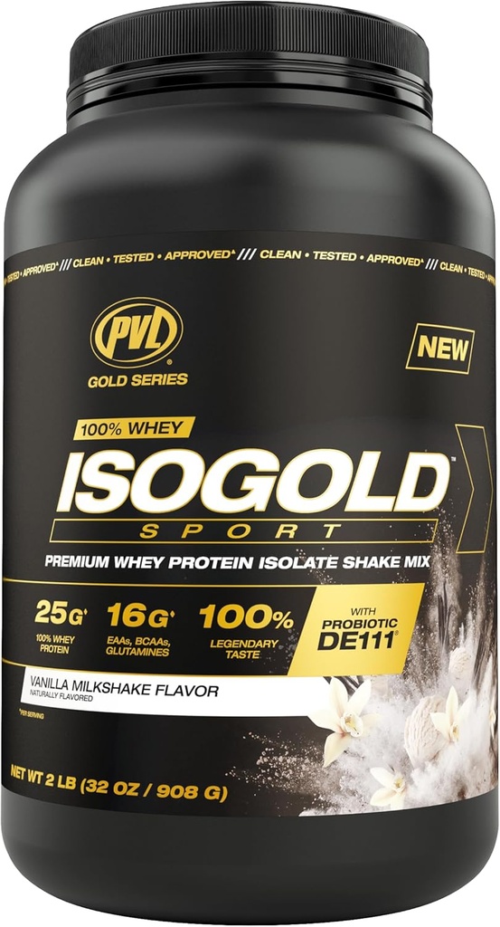 PVL Gold Series - 100% Whey ISOGOLD Spor - Premium Whey Protein Isolate Shake Mix - 2 LB - Vanilla Milkshake