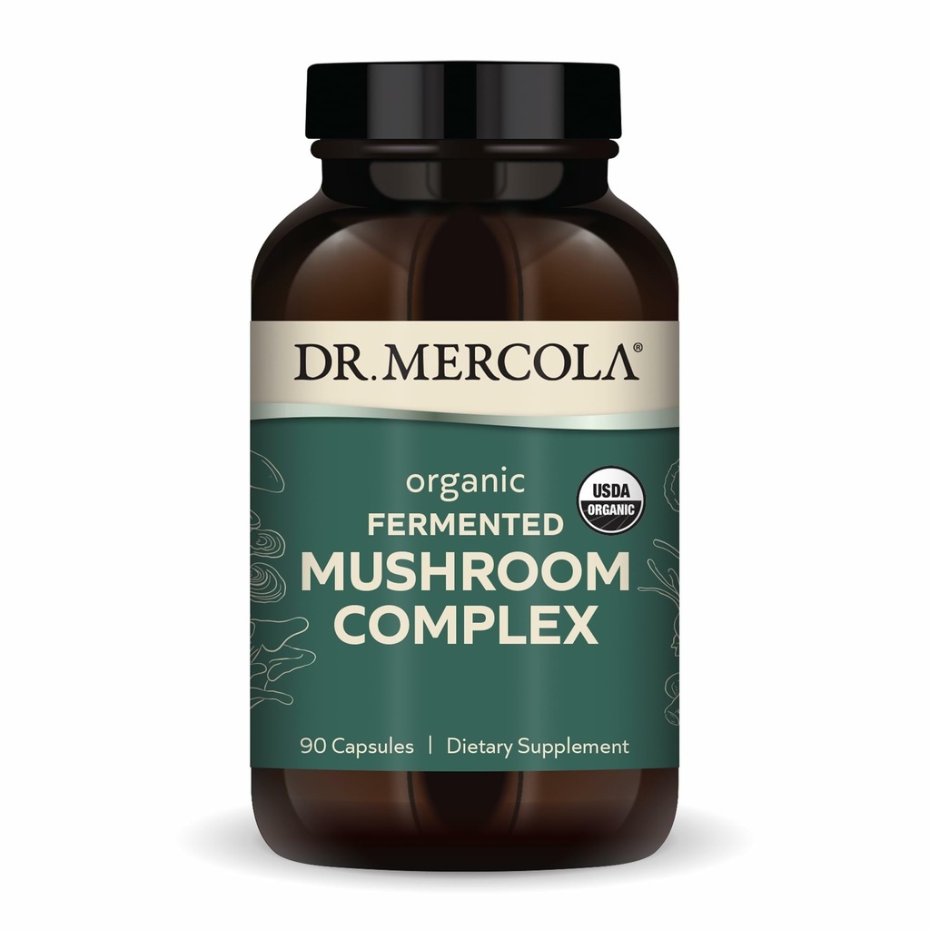 Dr. Mercola Organic Fermented Mushroom Complex - Supports Immune & Cellular Health - Whole Mushroom & Mycelium - Non-GMO & Gluten-Free - 90 Capsules (30 Servings)