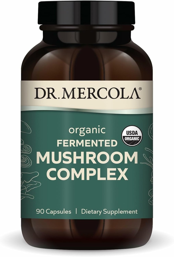 Dr. Mercola Organic Fermented Mushroom Kompleksi - Destekler Immune & Hücre Sağlığı - Tüm Mushroom & Mycelium - Non-GMO & Gluten-Free - 90 Capsules (30 hizmet)