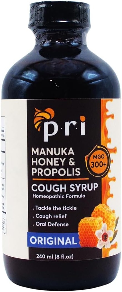P.R.I Natural Kuru Cough Syrup with Manuka Honey, Propolis, Çay Ağacı Petrol ve C - Sore Throat & Immune Support, Original Flavor, 8oz