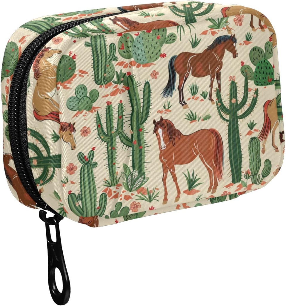 Fustylead Hand, Purse için Batı Atları ve Cactus Pill Organizer, Haftalık Portatif Pill Box ile Depolama Vitaminleri Balık Yağları İlaçları Supplements Supplements